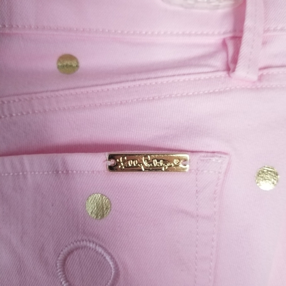 Lilly Pulitzer South Ocean Crop Flare Pink Tropics Polka Dot Denim Jeans Size 2 - Picture 15 of 15